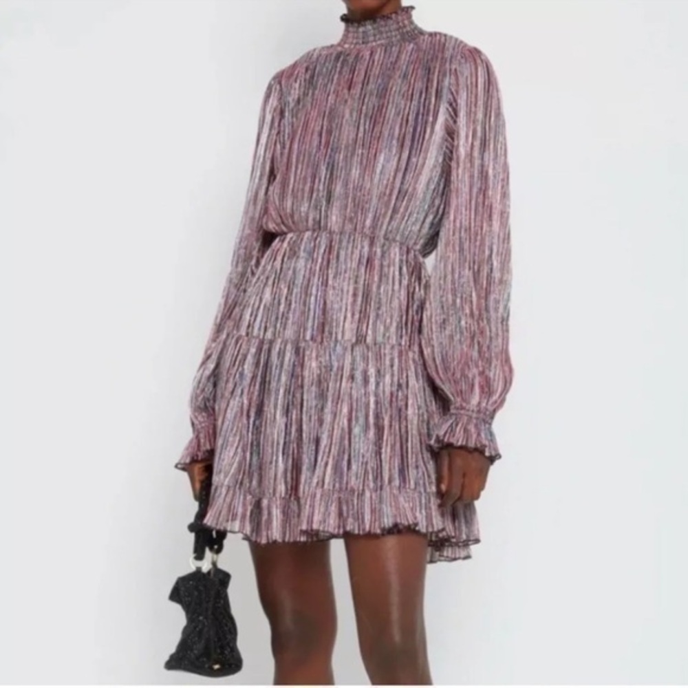 OPT Lluvia Rainbow Stripe Metallic Pleated Dress Shimmer Party Wedding NEW